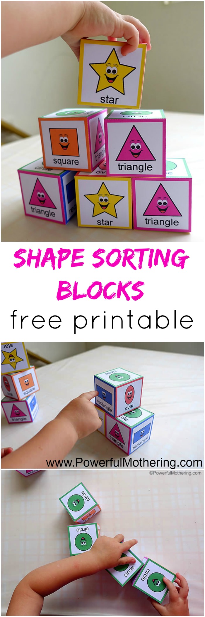 shape sorting blocks with free printable from PowerfulMothering.com