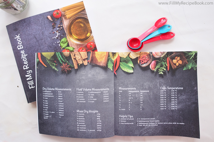 blank baking recipe book measurements page