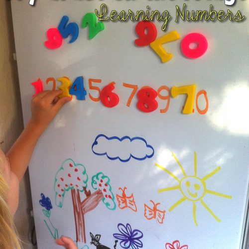 Dry-Erase markers on the Fridge learning numbers with toddlers