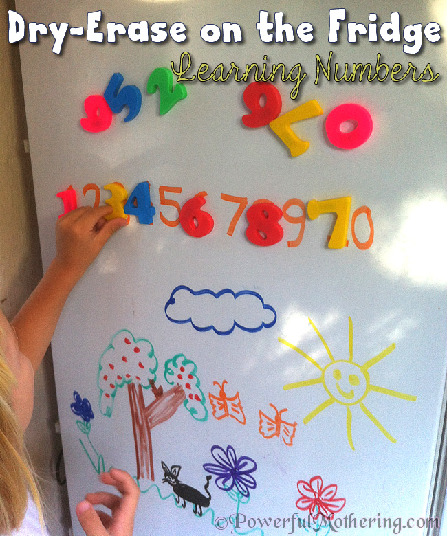 Dry-Erase markers on the Fridge learning numbers with toddlers