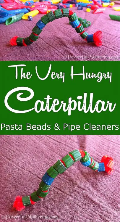 fine motor skills pasta threading the very hungry caterpillar from PowerfulMothering.com #ericcarle