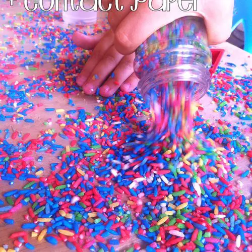 Rainbow Color Rice and Contact Paper Toddler Preschool Activity