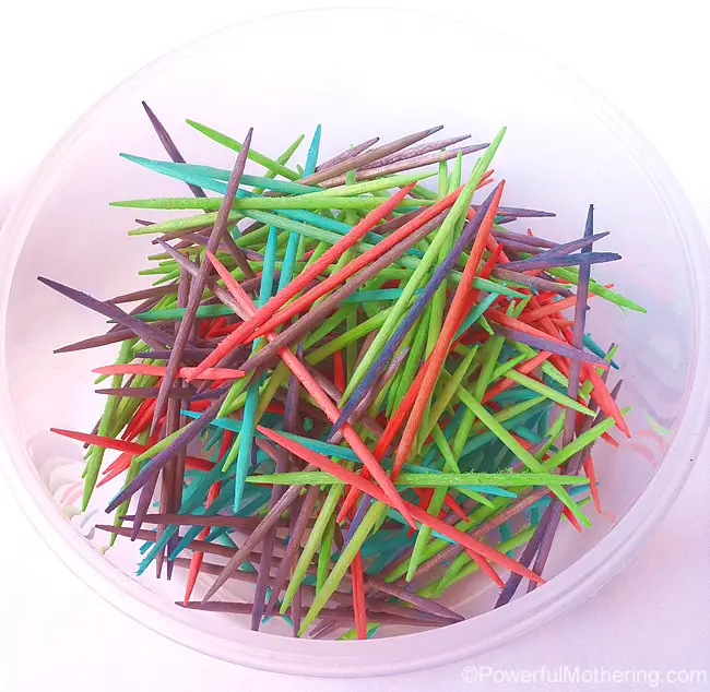 dyed toothpicks for play
