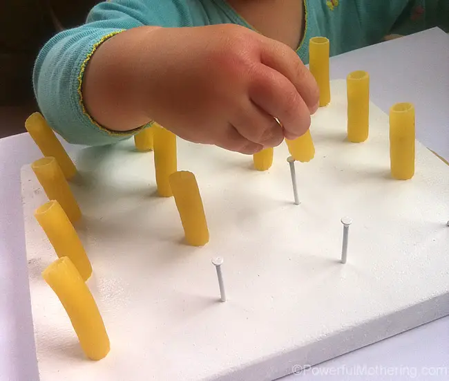 geoboard with pasta for toddlers too young
