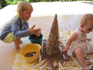 sprinkle or throw color rice at the tree