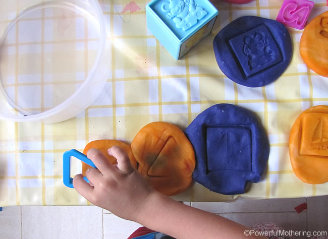 Expand Playdough play with other Toys stamping