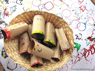 Cardboard Roll Stamping on a Big Roll of Paper Activity For Kids