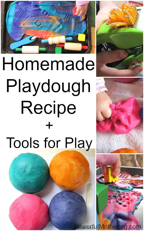 Homemade playdough recipe plus tools for play