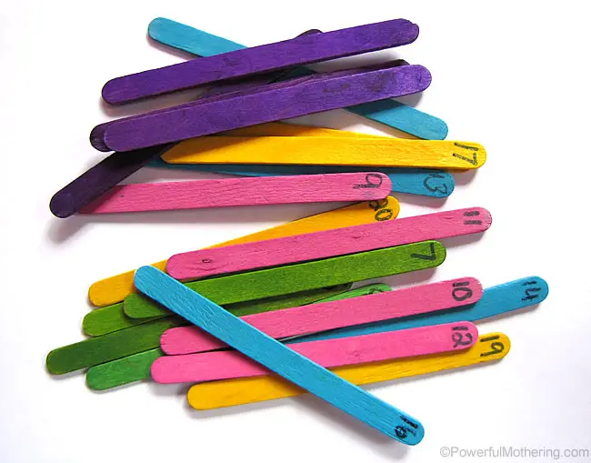 numbered craft sticks for maths