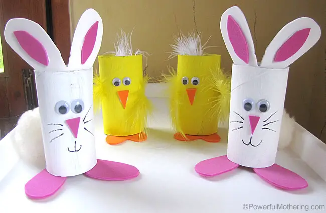 cute bunny and chick easter treat holders from cardboard tubes