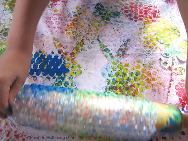 bubble wrap painting on silhouette shapes