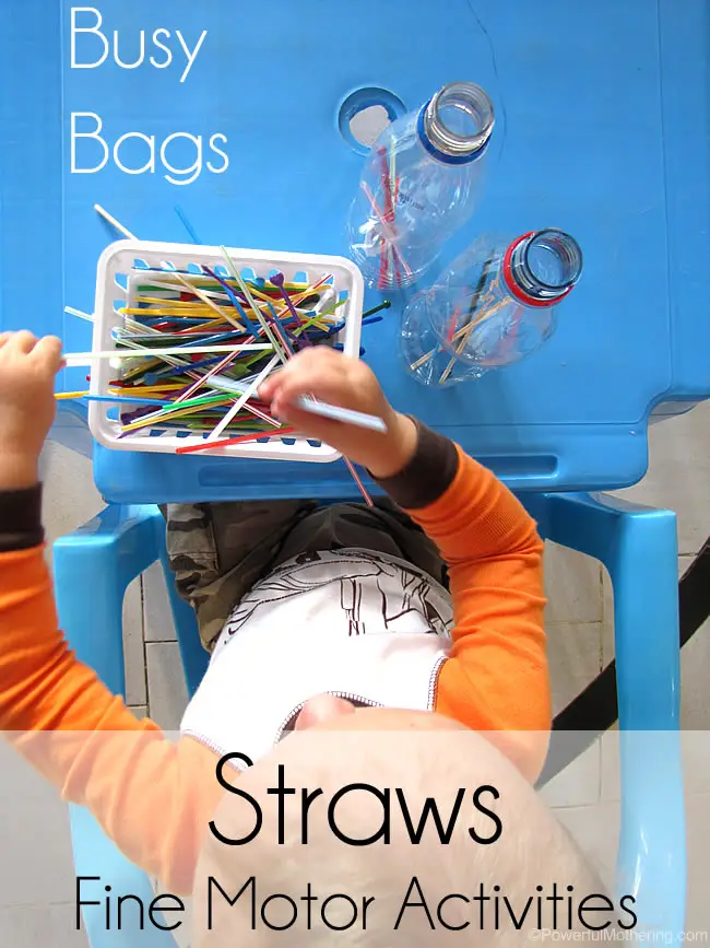 busy bag with straws for fine motor activities from PowerfulMothering.com