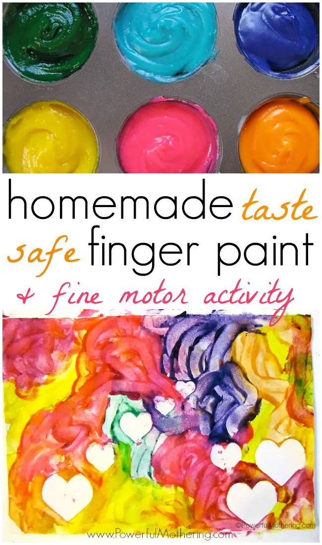 homemade finger paint and fine motor activity from PowerfulMothering.com