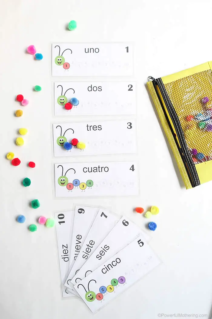 counting number caterpillar worksheet 1-20 english french spanish