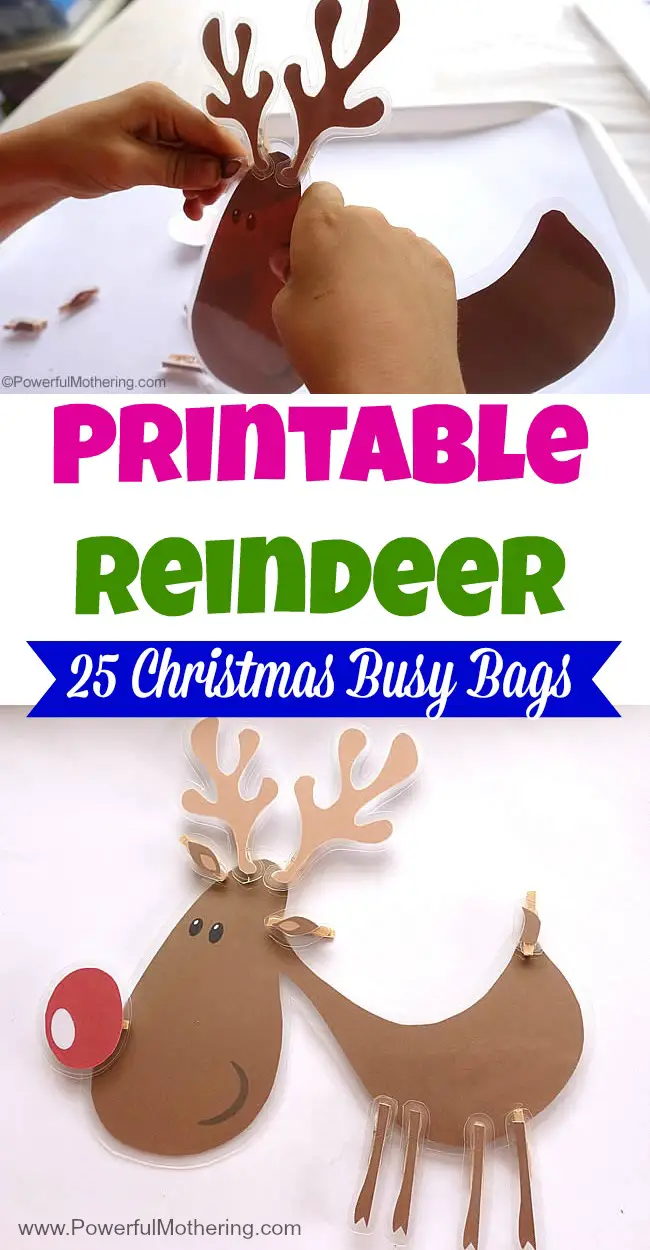 Printable Reindeer  - Christmas Busy Bags great for fine motor skills