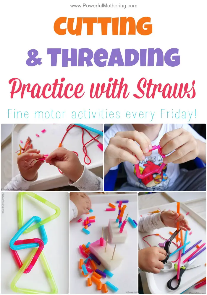 Cutting & Threading Practice with Straws fine motor activities every friday