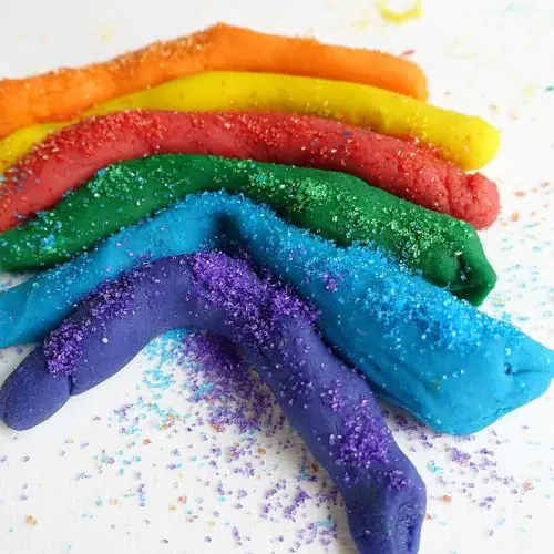 DIY Taste Safe Glitter and Rainbow Playdough sensory play