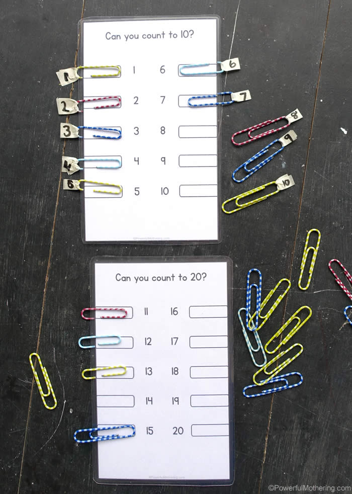 counting with paperclips 1-20