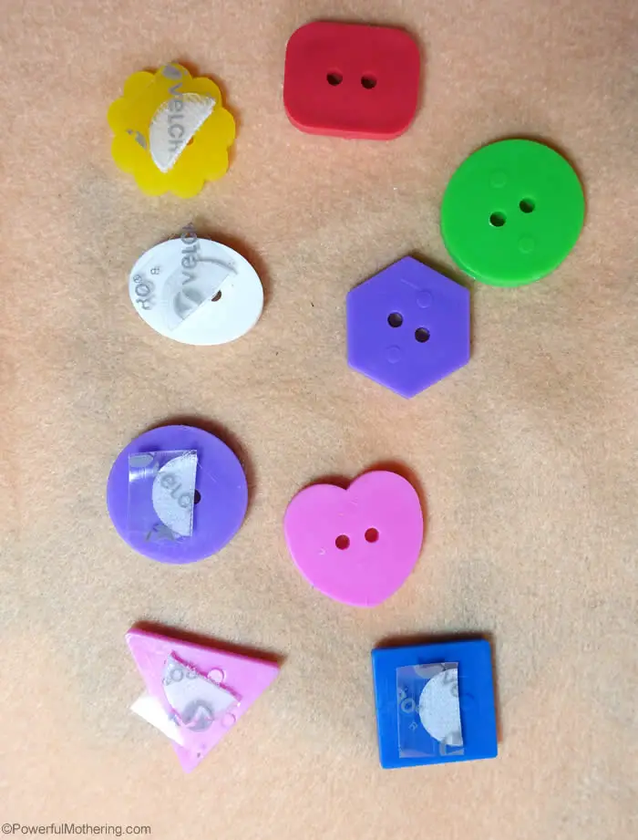 velcro dot on buttons for counting quiet book
