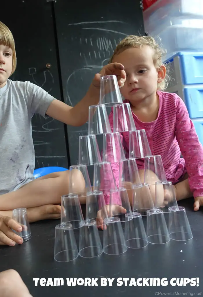 build a stacking cup tower for team work