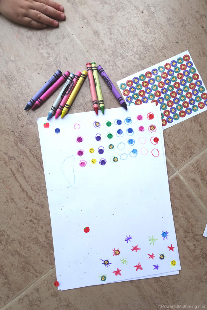 easy color activity with stickers