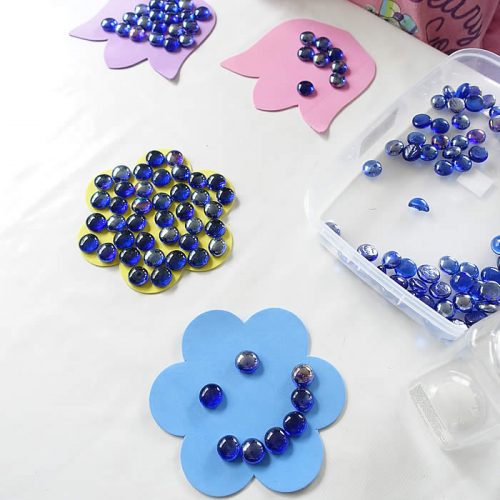 fine motor spring flowers with foam and stones