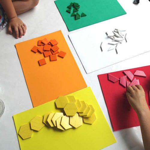 color and shape sorting with pattern blocks