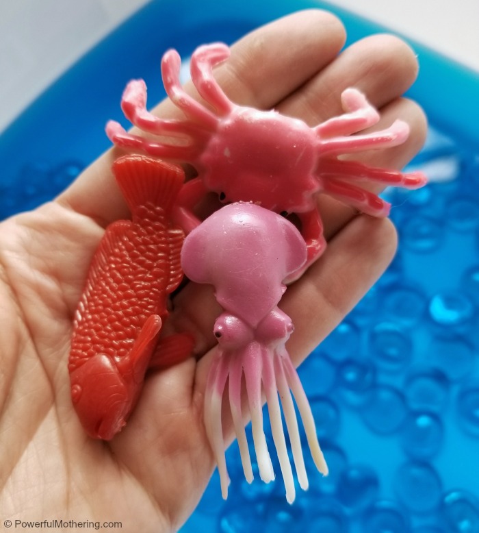 add bath toys to a water sensory bin