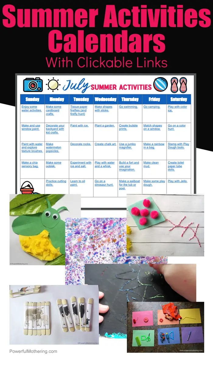 Summer Calendars With Linked Activities For Families!