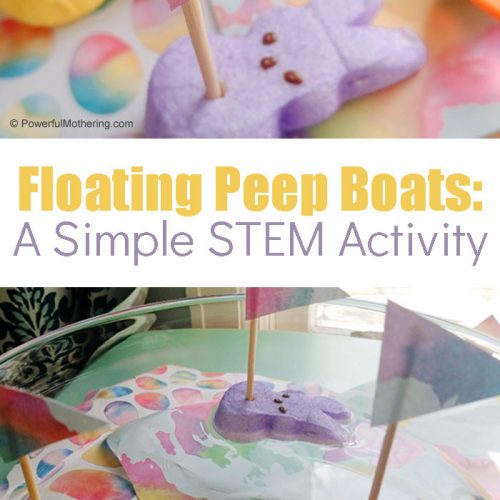 A fun Easter themed STEM activity. The peeps activity uses simple supplies to create floating (or sinking) boats. This is a great preschool activity!