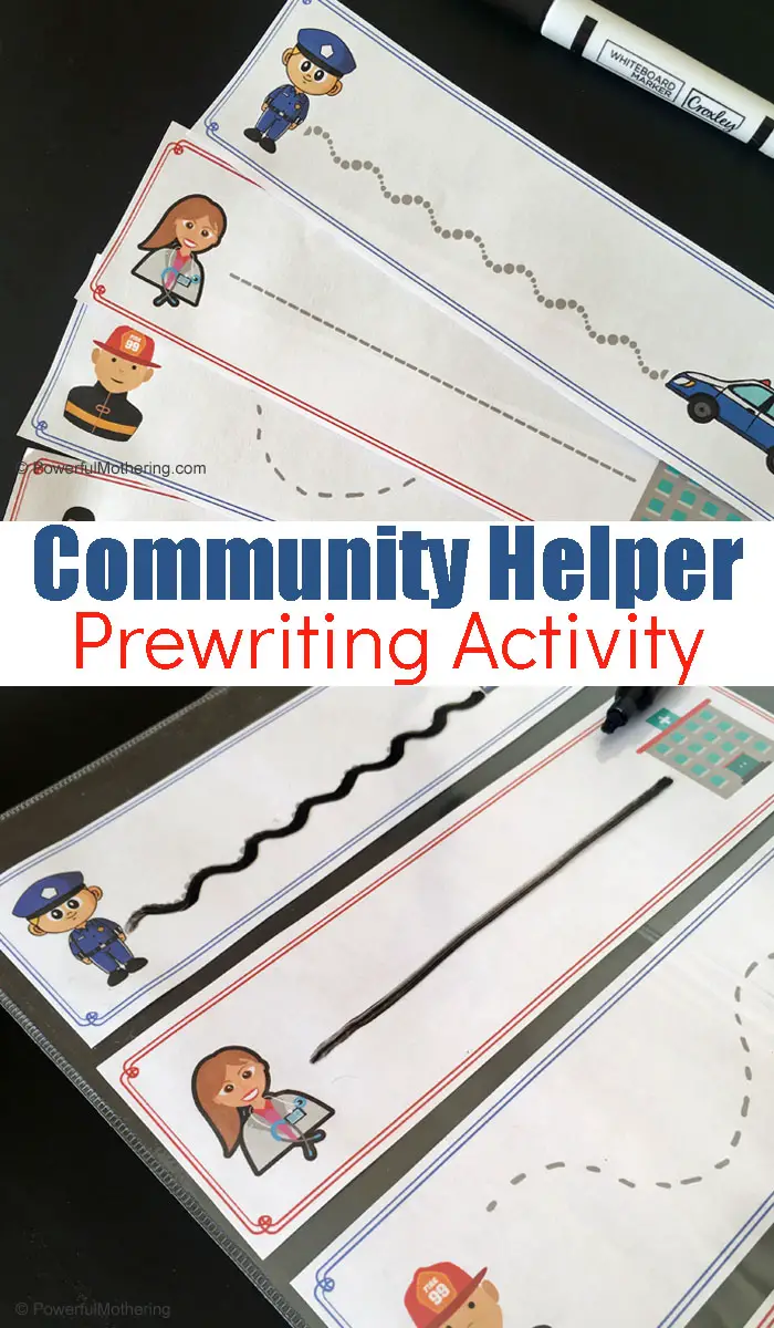 Community helper themed prewriting activity for toddlers and preschoolers. They will be having so much fun they'll never know they're strengthening skills!