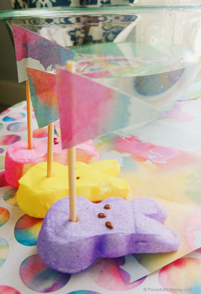A fun Easter themed STEM activity. The peeps activity uses simple supplies to create floating (or sinking) boats. This is a great preschool activity!