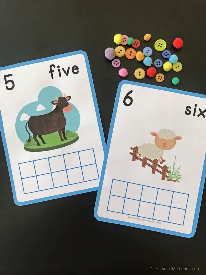 Farm Animal Ten Frames for counting and number identification. We also strengthen fine motor skills too! 