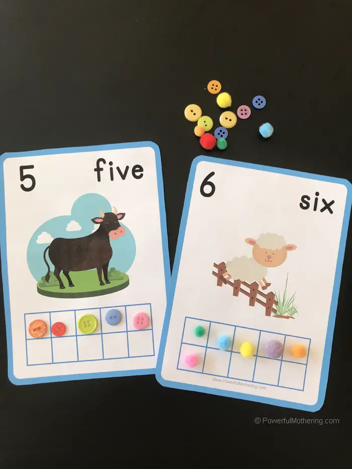 Farm themed ten frames printables to help children with counting and fine motor skills.
