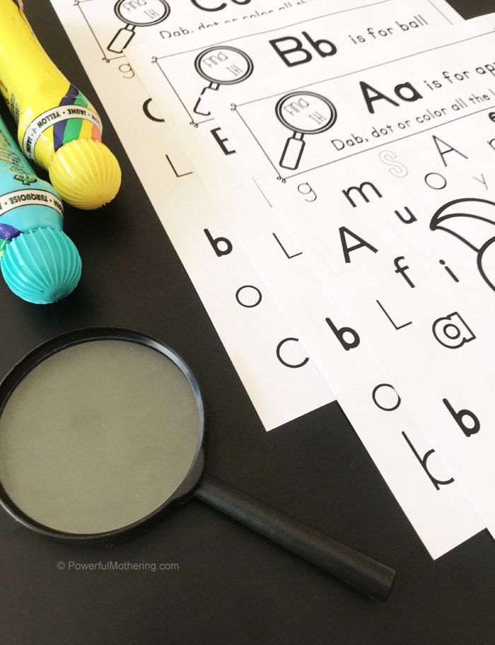 Alphabet Game For Learning. A spin on an I Spy game for letter identification. 