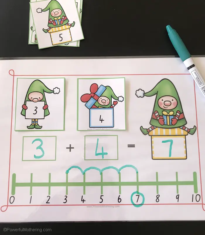 Christmas Elves Number Line Activity for Addition and Subtraction. 