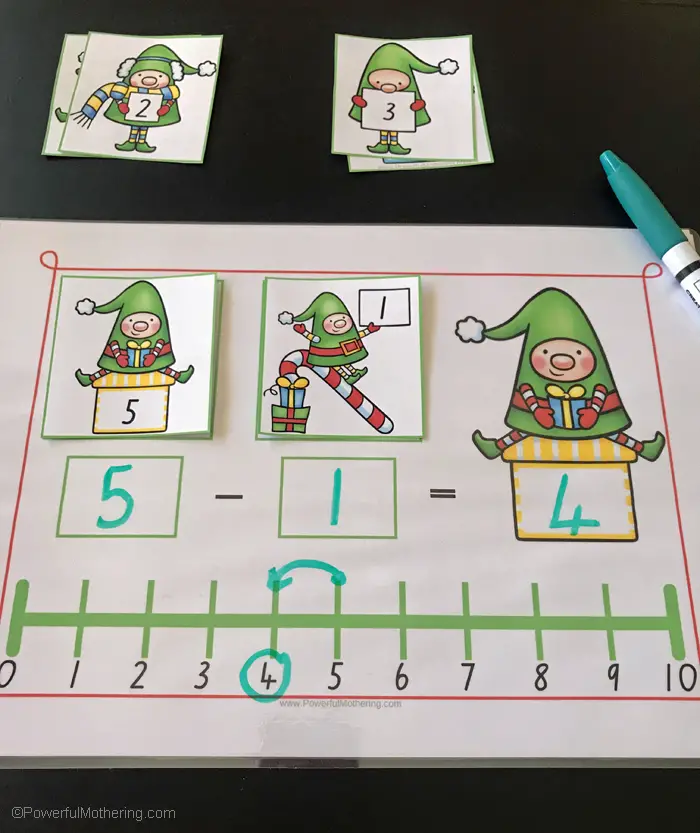 Christmas Elves Number Line Activity for Addition and Subtraction. 