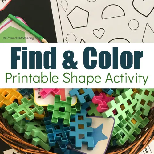A fun shape sensory bin search activity with free printable. This is a great way for children to identify shapes and match them to their twin.