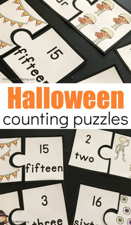 A simple Halloween Counting Puzzle activity to help children strengthen number sense skills! 