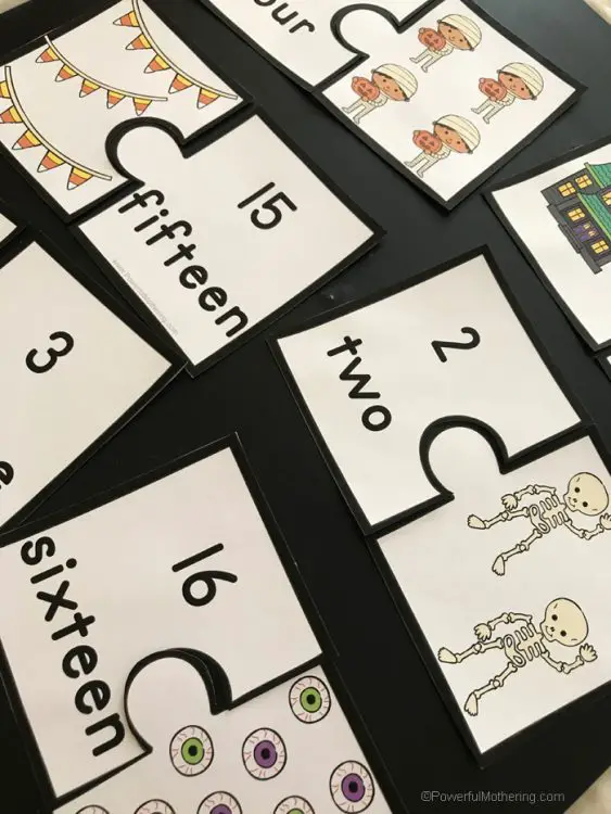 A simple Halloween Counting Puzzle activity to help children strengthen number sense skills! 