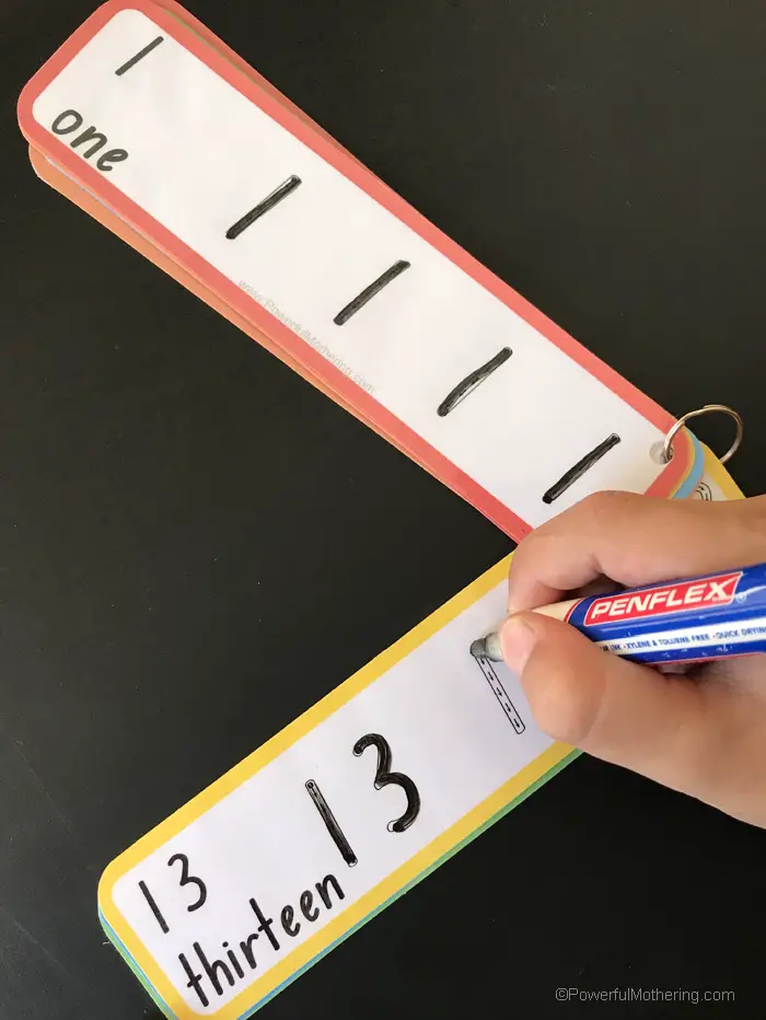 A simple printable activity of number strips to help strengthen number 1-20 and handwriting skills. This is great for preschoolers and kindergarteners! 