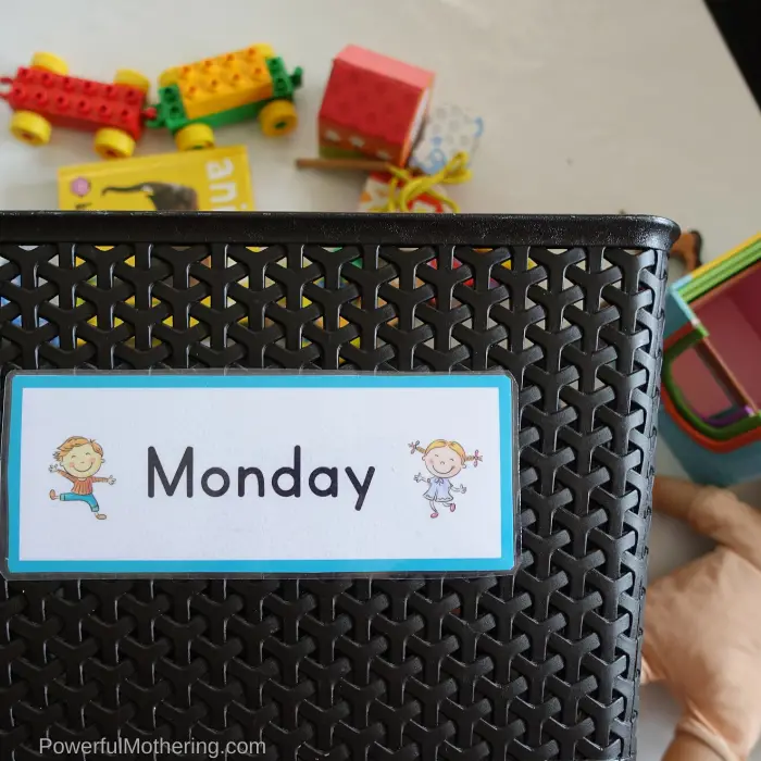 A super simple way to ensure toy rotation in the home or classroom. These day of the week labels are a free printable and useful for so many things! 