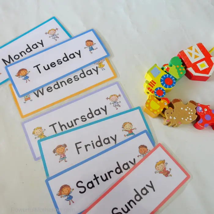 A super simple way to ensure toy rotation in the home or classroom. These day of the week labels are a free printable and useful for so many things!