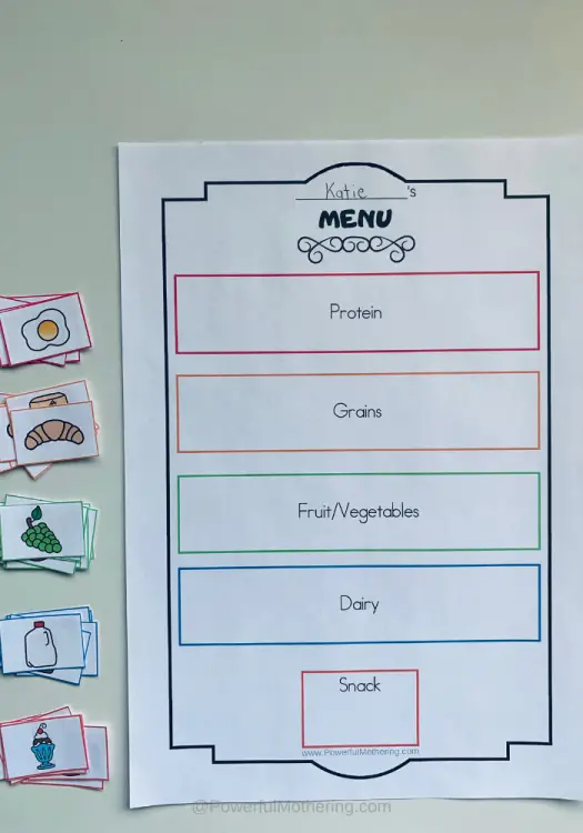 Food Pyramid Menu Printable Game