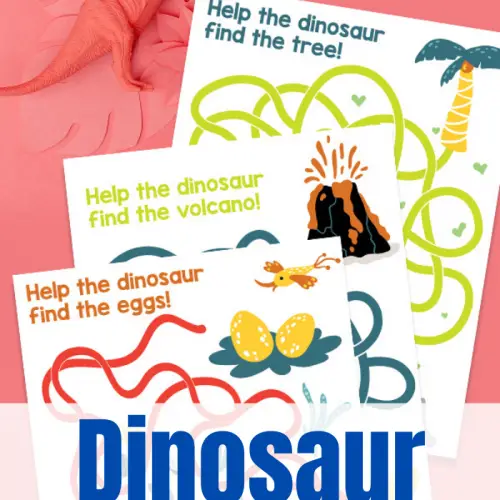 Free printable mazes with a dinosaur theme. Each maze is a different image collection and maze to follow.