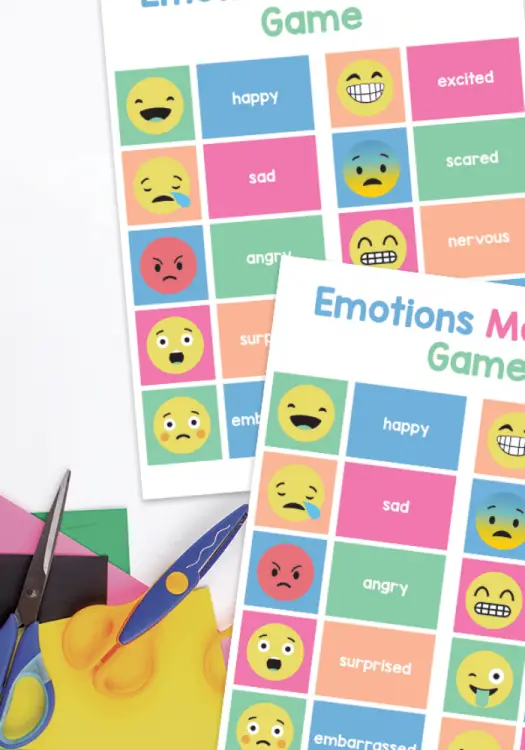 Printable Emtotions Matching Game to help kids learn to sort and understand their feelings while strengthening attention and cognitive skills. 