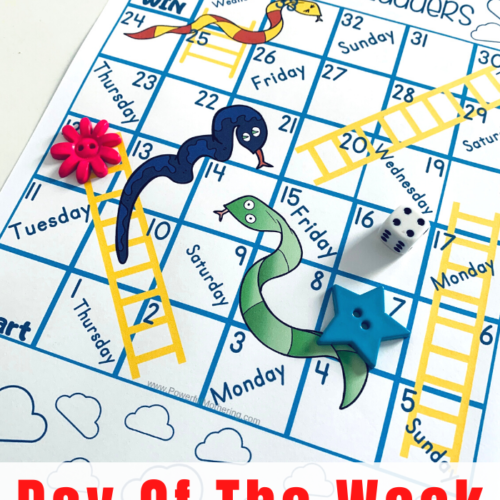A fun printable board game to help kids learn the days of the week and their order.