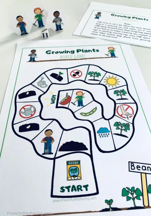 A simple, printable board game for kids. Kids can help the plants grow while strengthening team work and simple math skills.