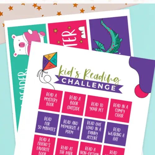 Printable Reading Challenge to help motivate kids to read in a fun and interesting way. This challenge adds variety and excitement to reading for kids who need a little push. Plus free printable bookmarks!