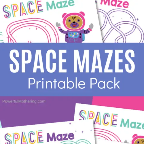 A fun printable set of Space Mazes that are fun for kids. These mazes help strengthen fine motor skills and prewriting skills.